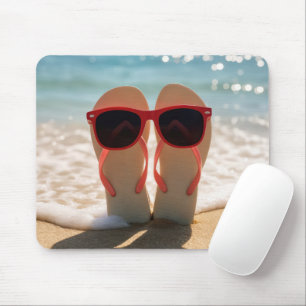 Beach Flip-flops with Red Sunglasses Mouse Pad