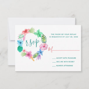 Beach floral watercolor Hawaiian rsvp wedding Card