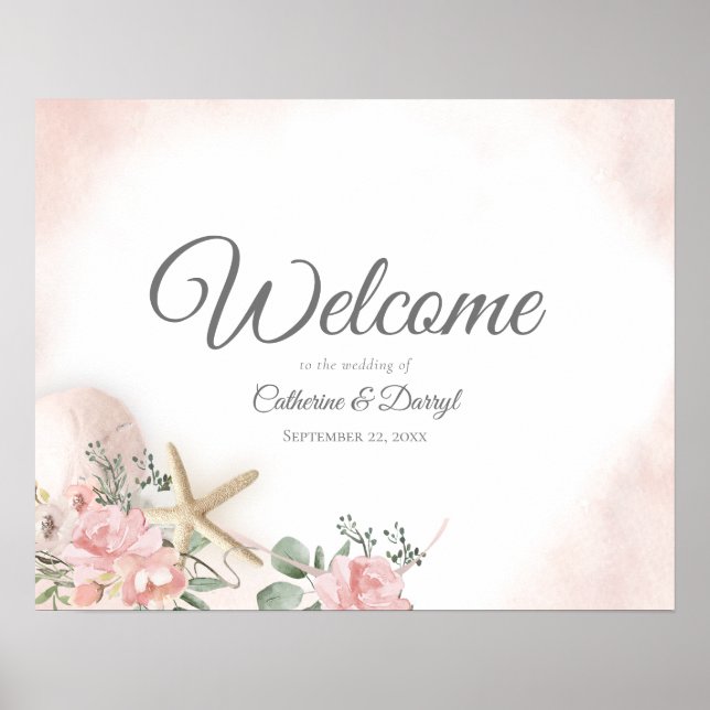 Beach Floral Wedding Welcome Sign (Front)