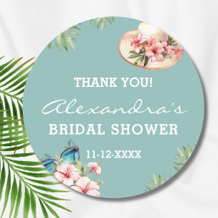 Beach Flower Blue Tropical Bridal Shower Thank You Classic Round Sticker