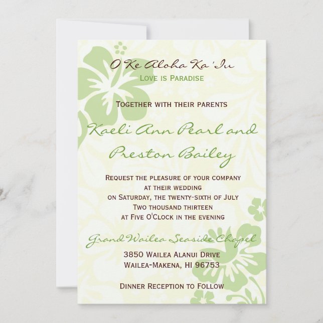 Beach Flowers - Green (5x7) Invitation (Front)