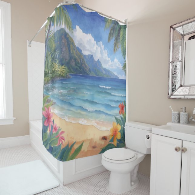  Beach Flowers Hawaii Shower Curtain (In Situ)