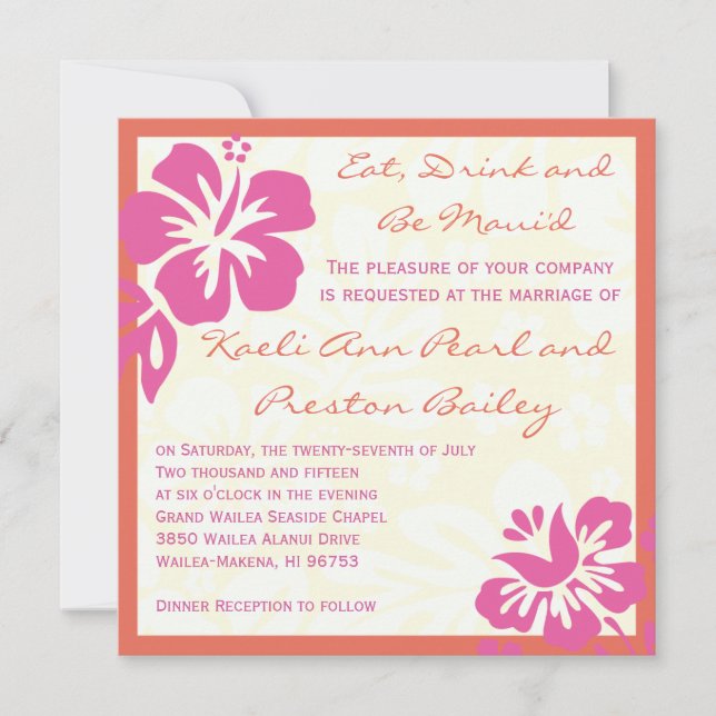 Beach Flowers Pink Orange Wedding Invitation (Front)