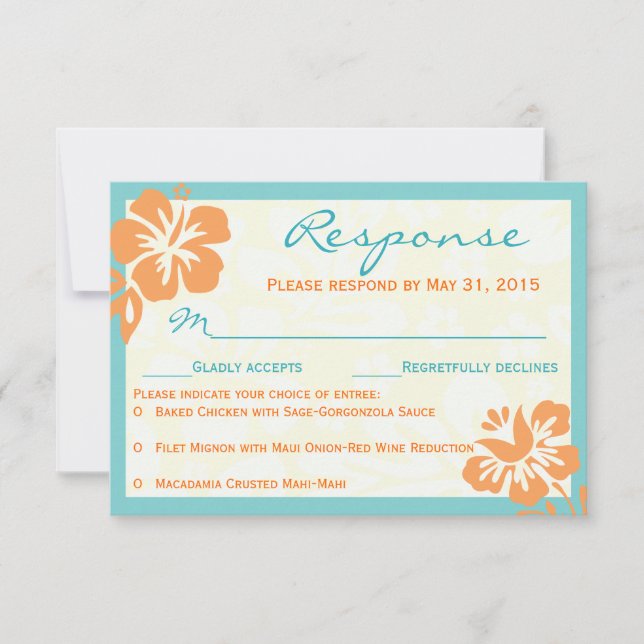 Beach Flowers RSVP Orange & Teal (Front)