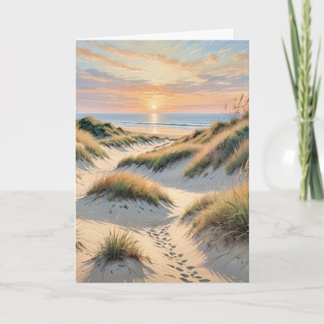 Beach Footprints In Sand Dune Card (Front)