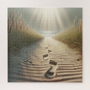 Beach Footprints In Sand Jigsaw Puzzle