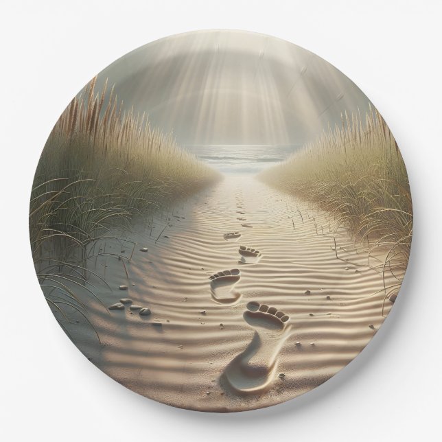 Beach Footprints In Sand Paper Plate (Front)
