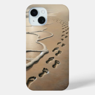 Beach Footprints With Ocean Froth iPhone 15 Case