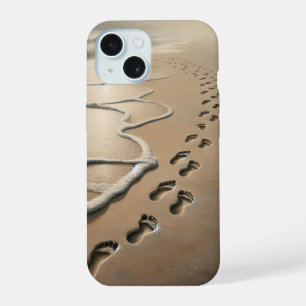 Beach Footprints With Ocean Froth iPhone 15 Case