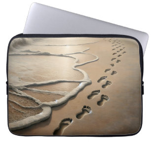 Beach Footprints With Ocean Froth Laptop Sleeve