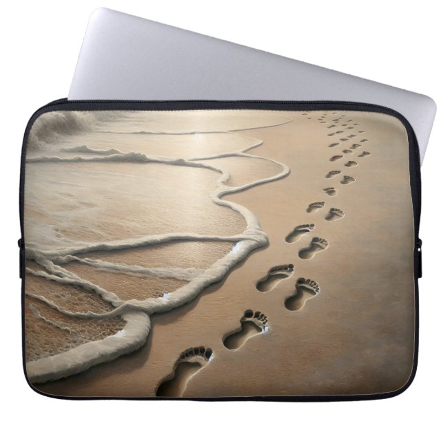 Beach Footprints With Ocean Froth Laptop Sleeve (Front)