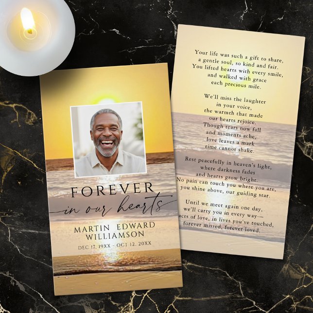 Beach Forever Hearts Memorial Photo Prayer Card (Creator Uploaded)