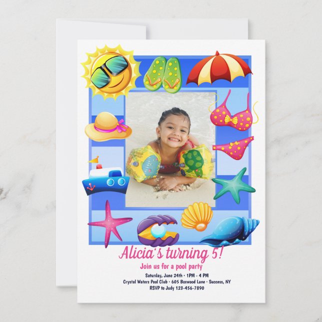 Beach Frame Photo Birthday Party Invitation (Front)