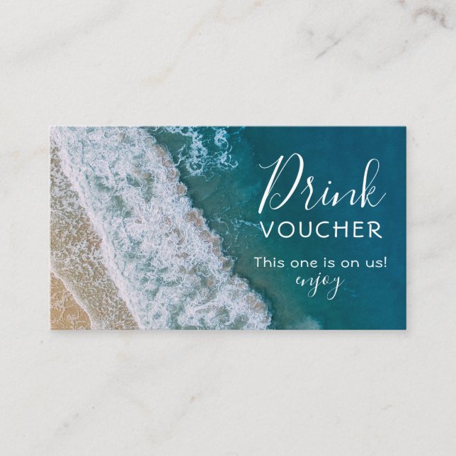 Beach Free Drink Voucher | Ocean Bar Token Business Card (Front)