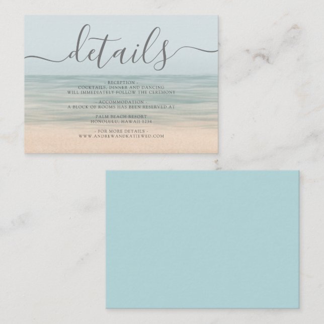 Beach Front Vintage Hawaiian Wedding Details Enclosure Card (Front/Back)