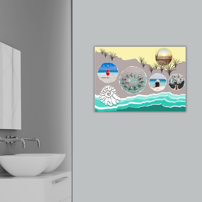 Beach Fun 5 Photo Collage  Poster (Summer Beach Fun 5 Photo Collage Poster, Bathroom)