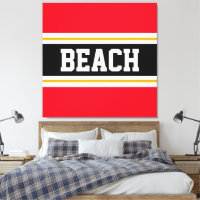 BEACH Fun Bright Red Black White Yellow Stripes