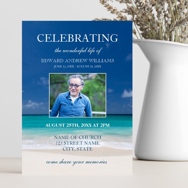 Beach Funeral | Celebration of Life Photo Invitation (Beach Celebration of Life Invitation)
