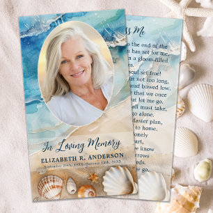 Beach Funeral Oval Photo Memorial Prayer Card