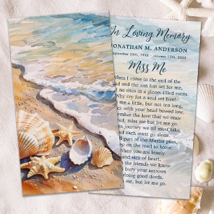 Beach Funeral Seashells Memorial Prayer Card