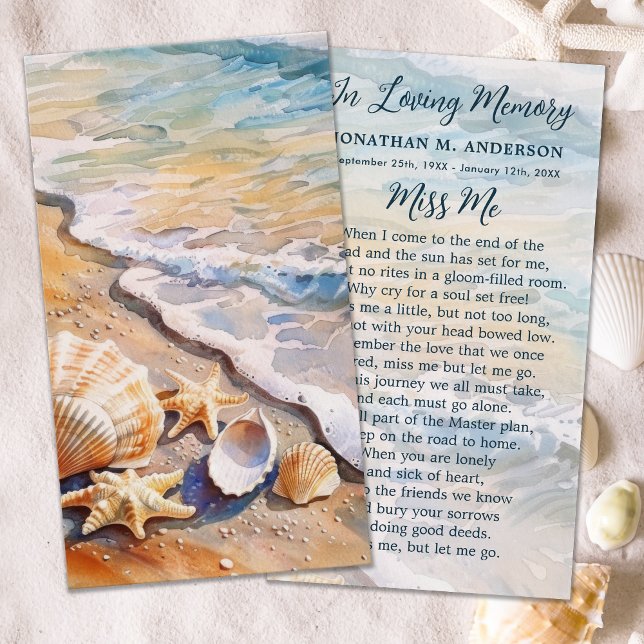 Beach Funeral Seashells Memorial Prayer Card (Creator Uploaded)