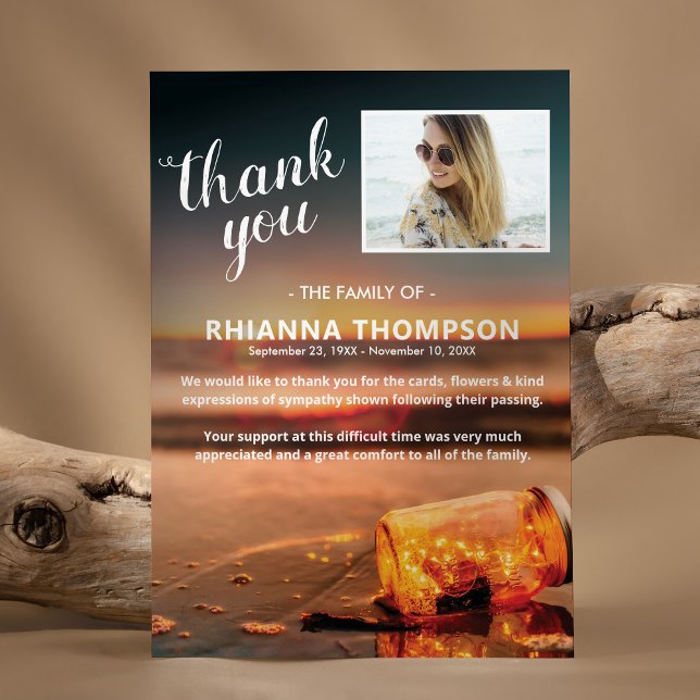 Beach Funeral Sympathy Photo Thank You Card (Creator Uploaded)