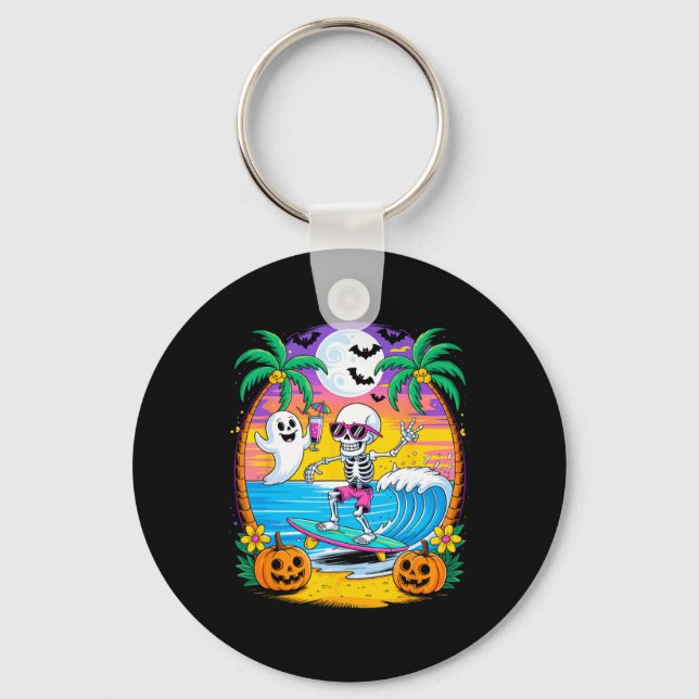 Beach Funny Halloween Vibes Summerween Skeleton Gh Key Ring (Front)