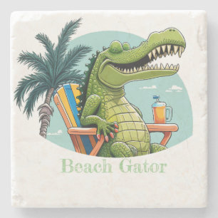 Beach Gator lounging on the beach with text Stone Coaster
