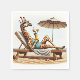 Beach Giraffe Drinking A Cocktail Napkin