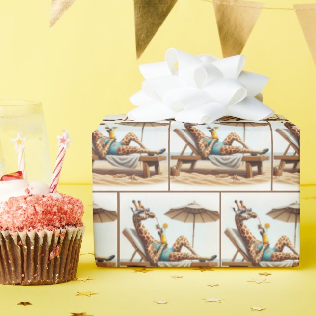 Beach Giraffe Drinking A Cocktail Wrapping Paper (Birthday Party)