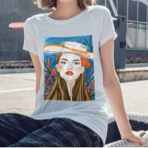 Beach Girl Blue Orange Graphic Printed
