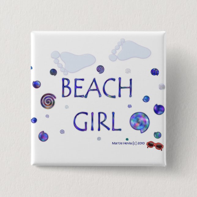 Beach Girl - Footprints - Button/Pin 15 Cm Square Badge (Front)