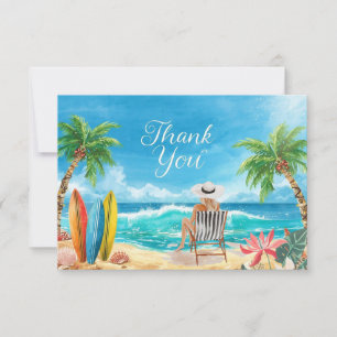Beach Girl is sitting at beach looking at the sea Thank You Card