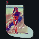 Beach Girl Thunder_Cove  Small Christmas Stocking<br><div class="desc">Bikini beach girl model standing at the water's edge wearing a ponytail to customise with your own greeting,  name,  message,  etc</div>