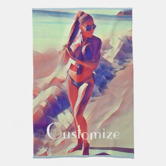 Beach Girl Thunder_Cove Tea Towel (Vertical)