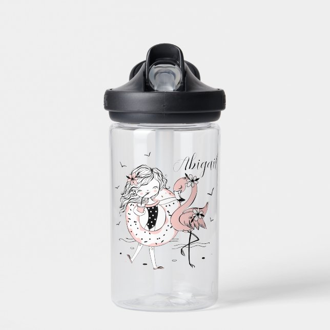 Beach Girl with Flamingo Water Bottle (Front)