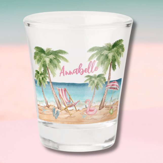 Beach Girls Weekend Bachelorette Party Shot Glass (Watercolor Beach Shot Glass )