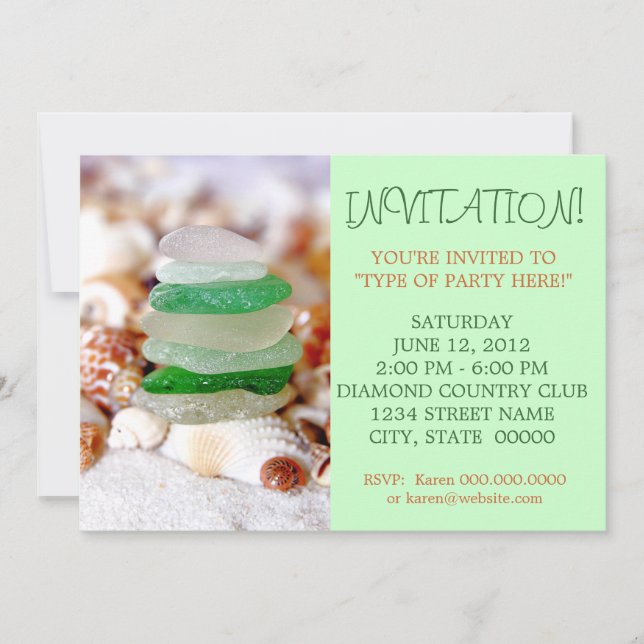 Beach Glass & Seashells Invitations (Front)