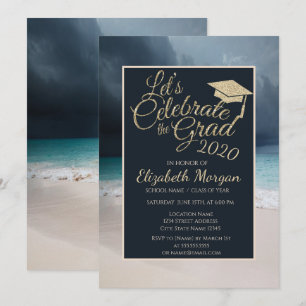 Beach Glitter Graduation Cap Graduation Invitation