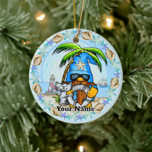 Beach gnome ceramic tree decoration
