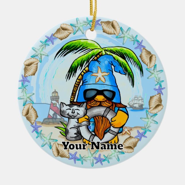 Beach gnome ceramic tree decoration (Front)