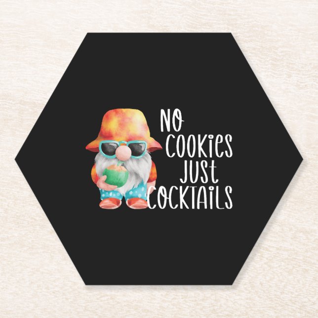 Beach Gnome No Cookies Tropical Paper Coaster (Front)