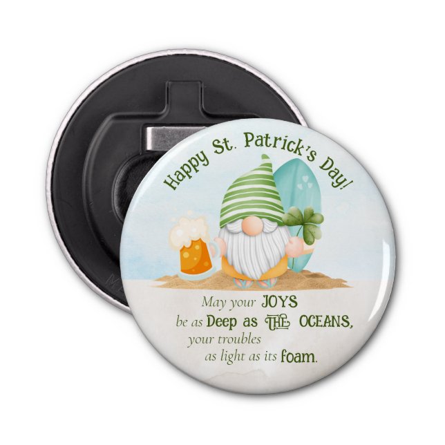 Beach Gnome St Patrick's Day Bottle Opener (Front)