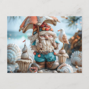 Beach gnome with an umbrella postcard