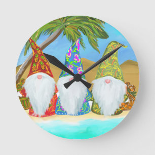 BEACH GNOMES  ROUND CLOCK