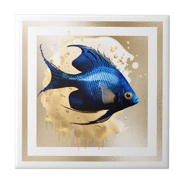Beach gold angel fish reef tropical island marine tile (Front)
