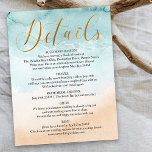 Beach Gold Calligraphy Destination Wedding Details Enclosure Card<br><div class="desc">Destination beach wedding details card to enclose with your invitations. The design features elegant gold calligraphy and watercolor ocean shoreline. This beautiful, versatile design has a sandy beach background and "details" is hand lettered. The template is ready for you to add details to assist your guests in planning and booking...</div>