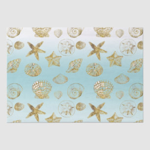 Beach Gold Sea Shells Aqua Blue Ombre Tissue Paper
