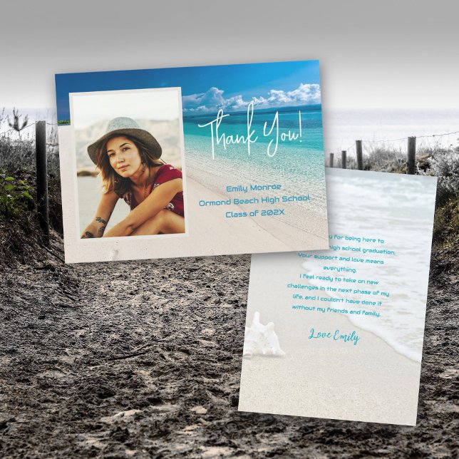 Beach Grad Photo Thank You Message Card (Creator Uploaded)