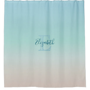 Beach Gradient   Turquoise Minimalist Monogram Shower Curtain